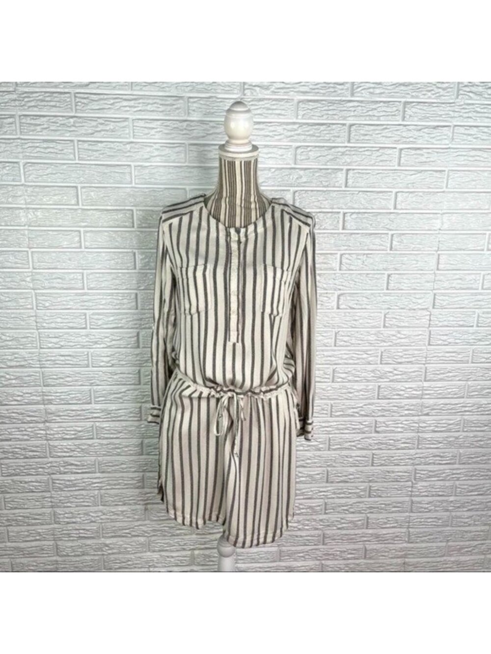 Lou & Grey for Loft Striped Blouson Dress Drawstring Waist Size Small